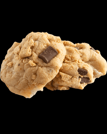 Our handcrafted, gourmet Campfire cookie with gooey marshmallows, chocolate chunks, and cinnamon graham crackers.