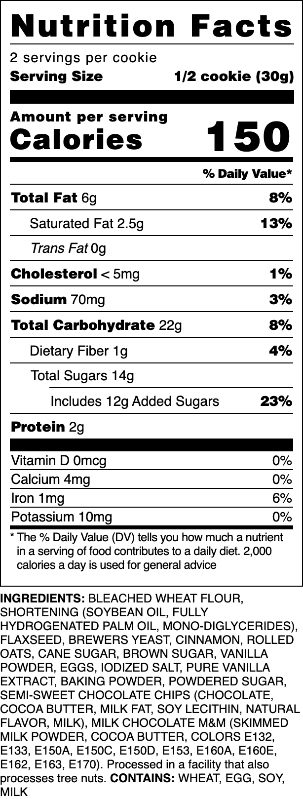 Nutrition label for our Lactation cookie.