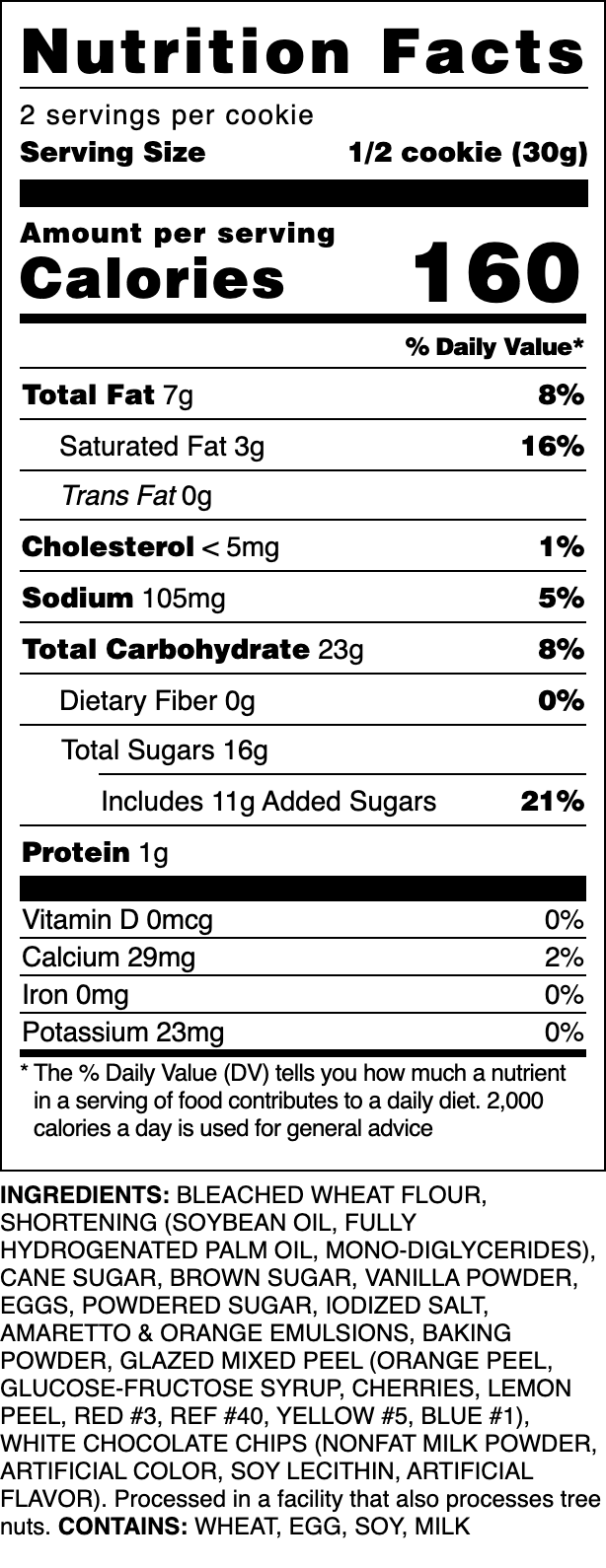 Nutrition label for our Not Your GG cookie.