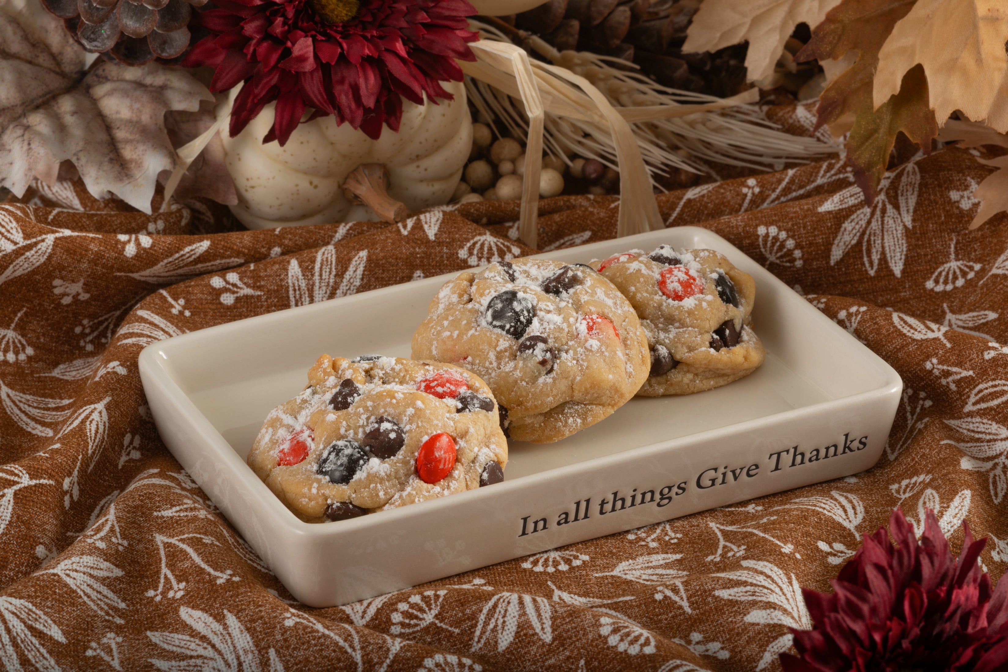 A platter of candied chocolate chips.