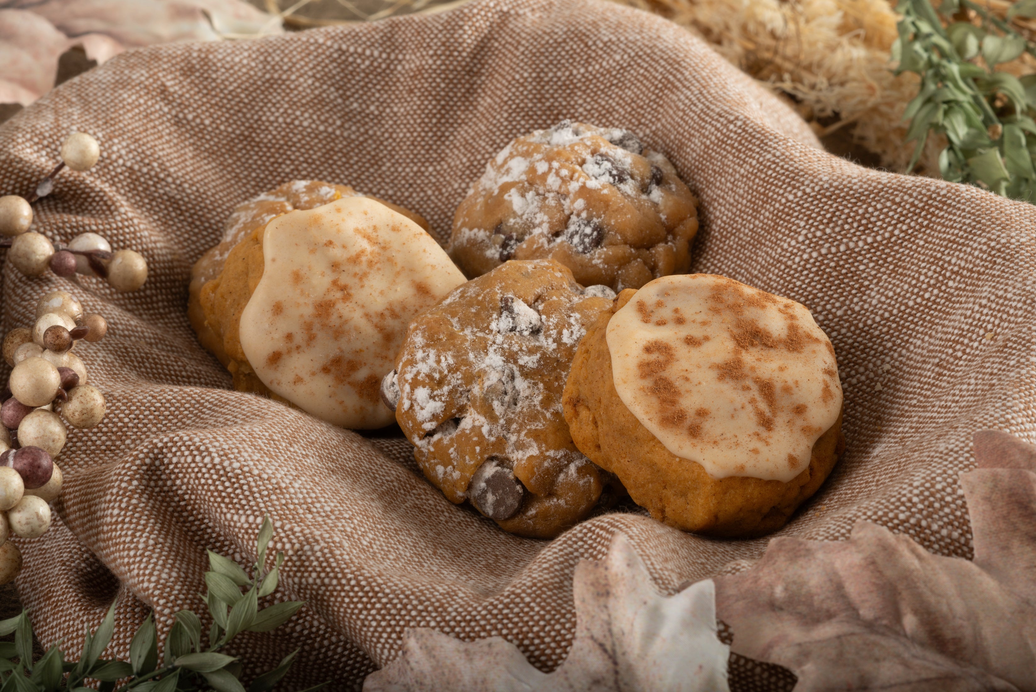 Iced pumpkin, and pumpkin chocolate chip cookies.