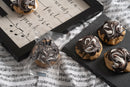 Poetry cookies on a music note platter.