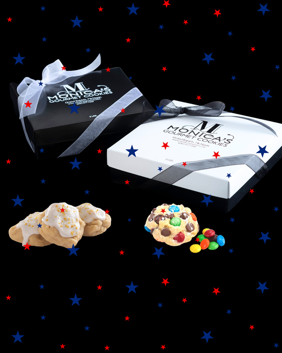 Red, White & Blue Iced Sugar Gems, and Candied Chocolate Chip cookies.