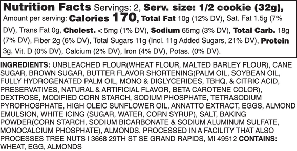 Iced Almond Nutrition Label