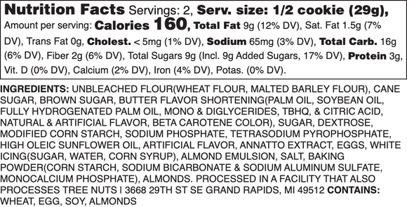 ICED ALMOND NUTRITION LABEL