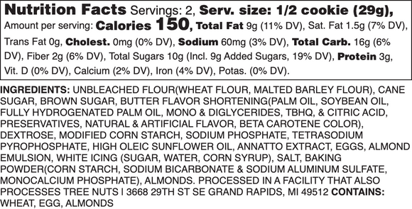 Iced Almond Nutrition Label