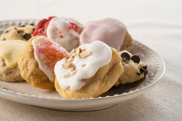 Iced almond with our iced sugar gems, iced raspberry, chocolate chip, lemon, and red velvet.