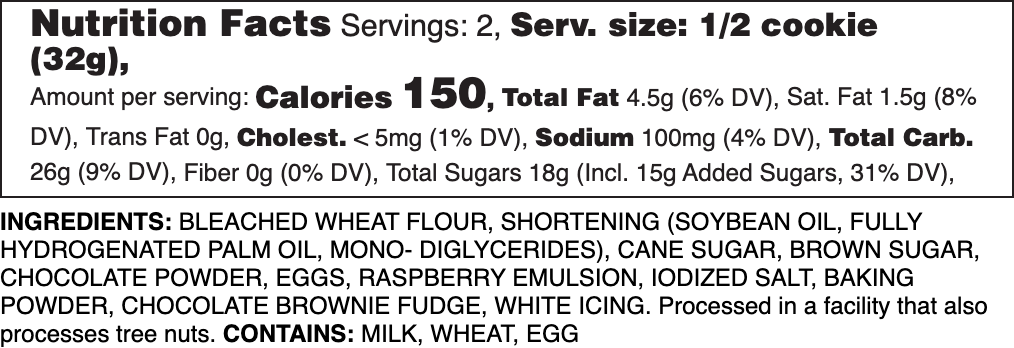 Iced Brownie Raspberry Nutrition Label.