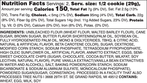 CHOCOLATE CHIP NUTRITION LABEL