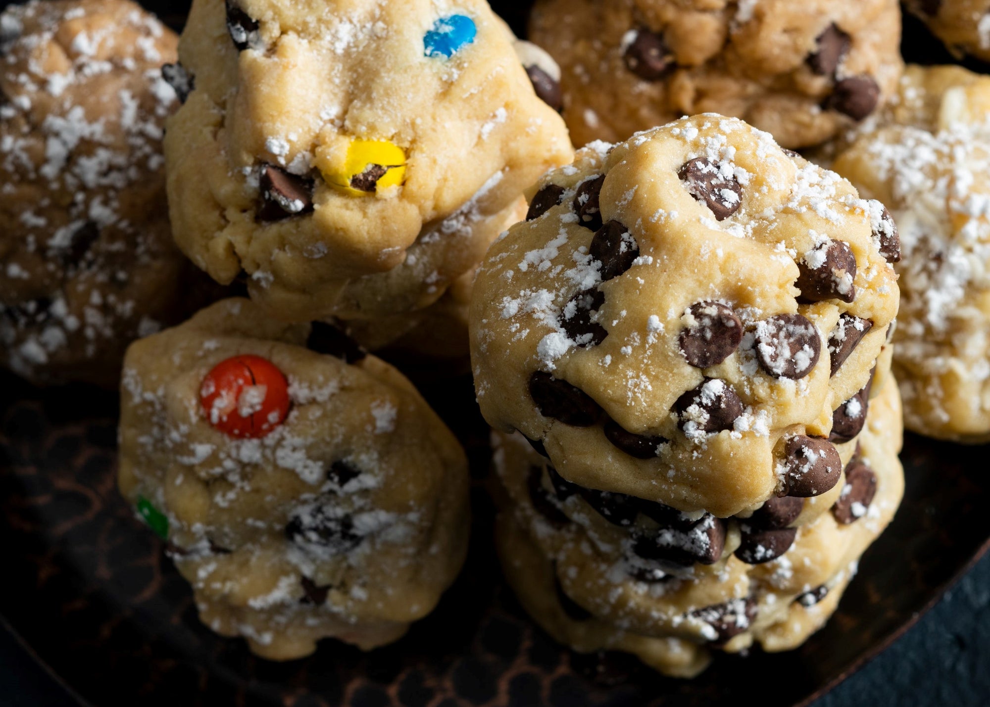 A stack of our chocolate chip and candied chocolate chip.