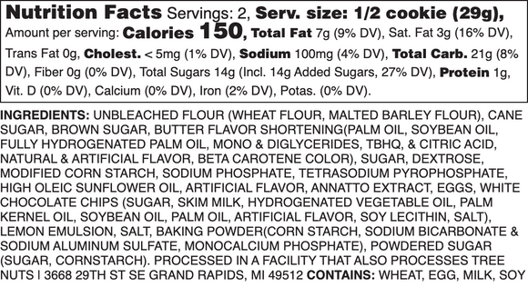 White Chocolate Lemon Chiffon Nutrition Label