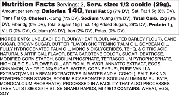 Iced Cinnamon Nutrition Label