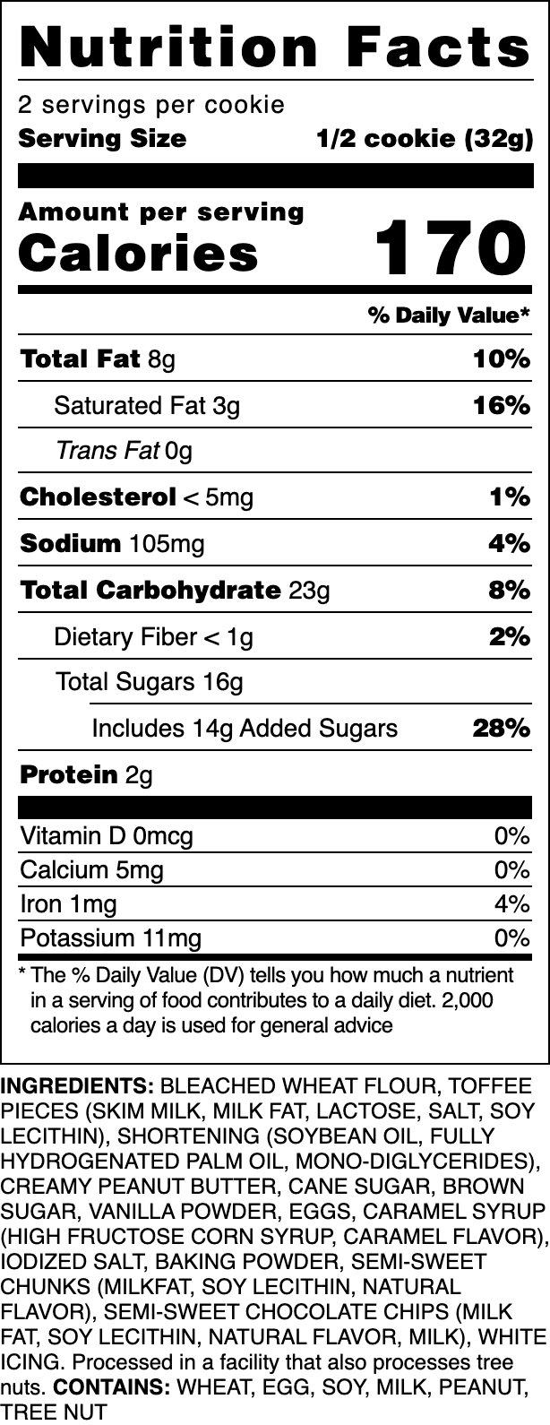 Nutrition label for our Caramel Rock cookie.