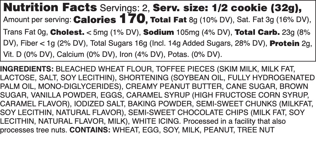 Caramel Rock nutrion label.