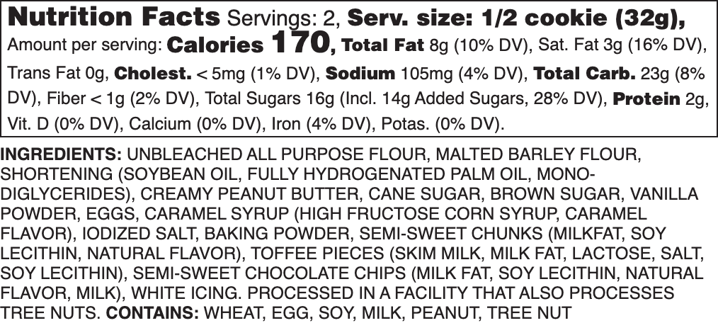 Caramel Rock Nutrition Label 