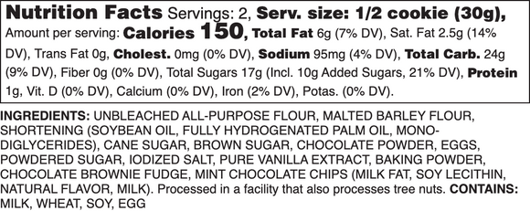 Chocolate Brownie Mint Nutrition Label