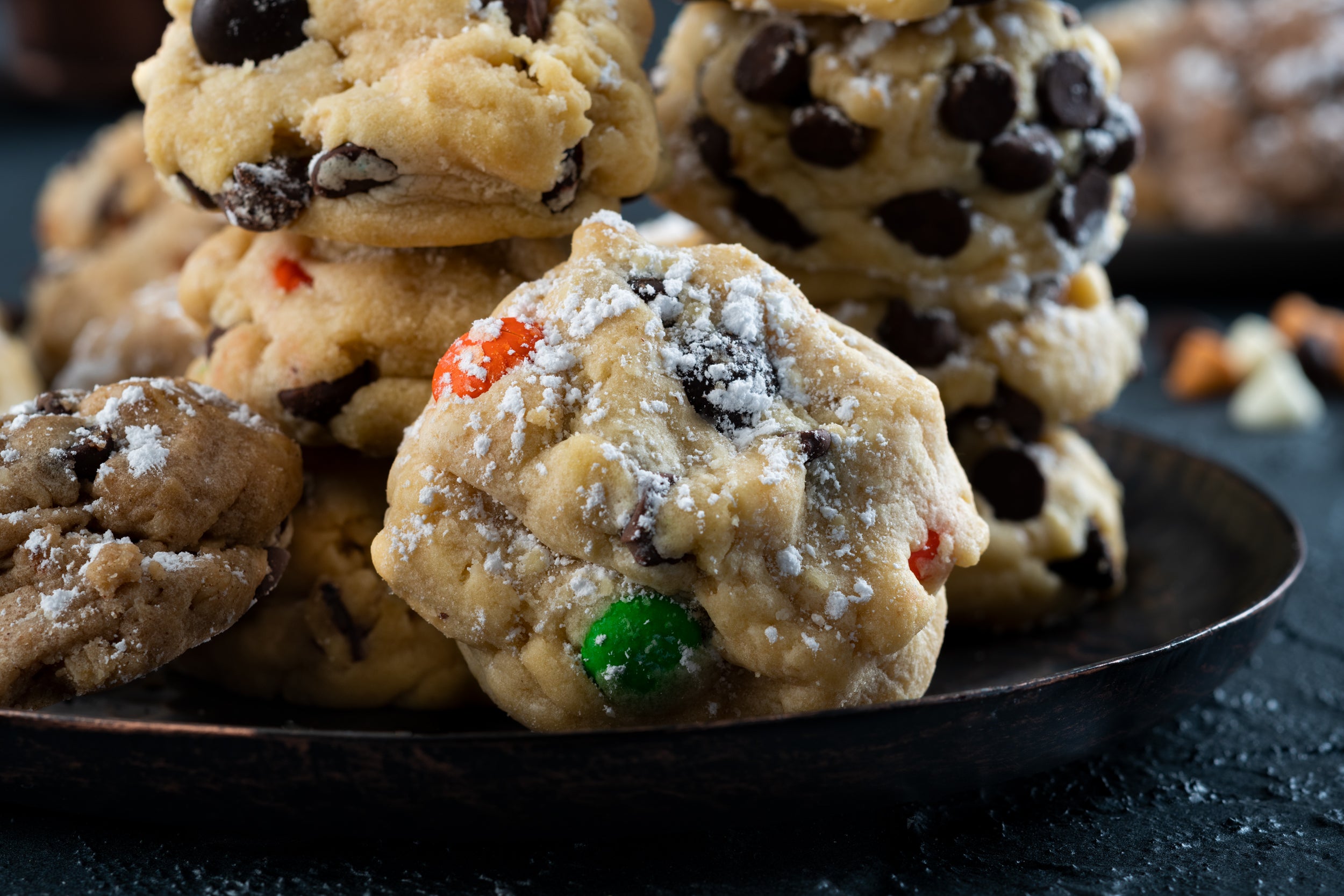 Candied Chocolate Chip and Chocolate Chip on a platter.