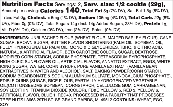 ICED SUGAR GEMS NUTRITION LABEL