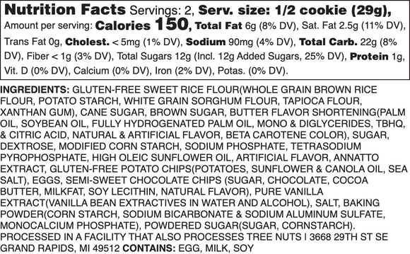 GLUTEN-FREE CHOCOLATE CHIP NUTRITION LABEL