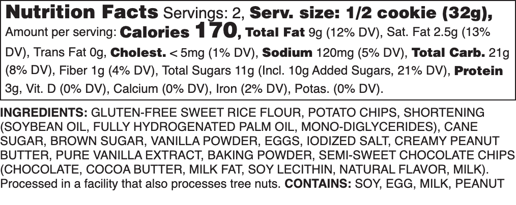 Gluten-Free Peanut Butter Drizzle Nutrition label.