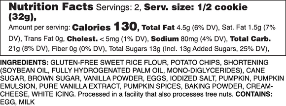Gluten-Free Iced Pumpkin Nutrition Label.
