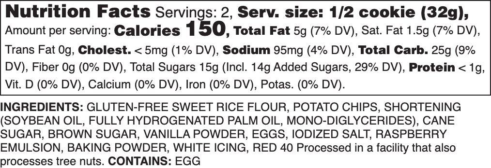 Gluten-Free Iced Raspberry Nutrition label.