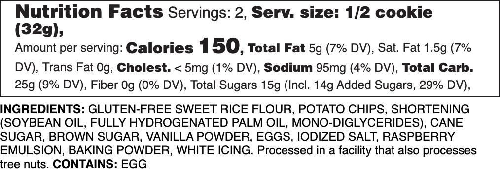 Gluten-Free Iced Raspberry Nutrition label.