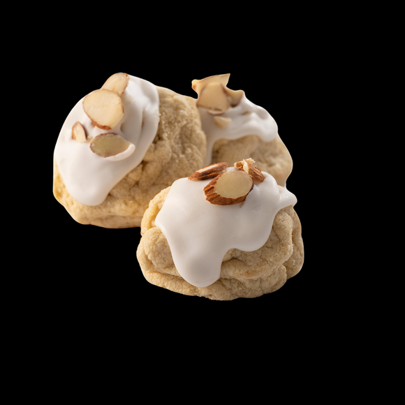 Gluten-Free Iced Almond with almond dough, almond icing, and slivered almonds on top.