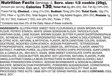 Gluten-Free Pumpkin Chocolate Chip Nutrition Label