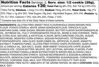 Gluten-Free Pumpkin Chocolate Chip Nutrition Label