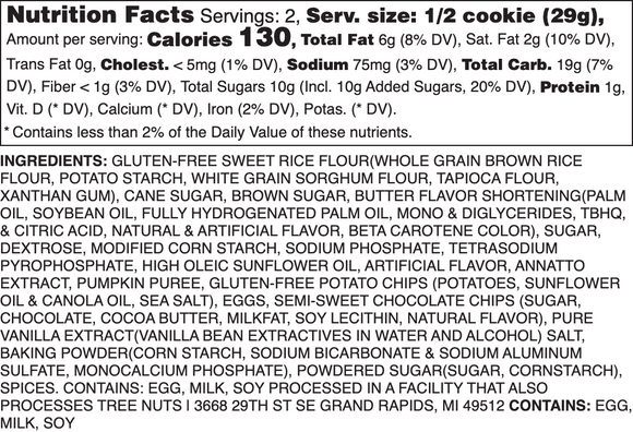 Gluten-Free Pumpkin Chocolate Chip Nutrition Label