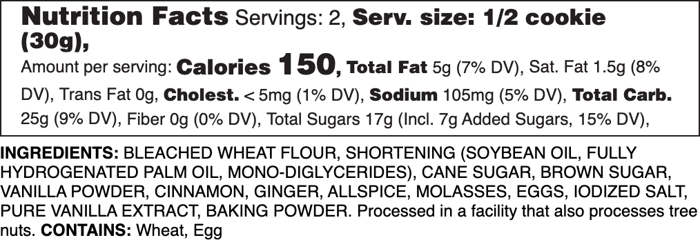 Sugared Gingerbread Nutrition label.
