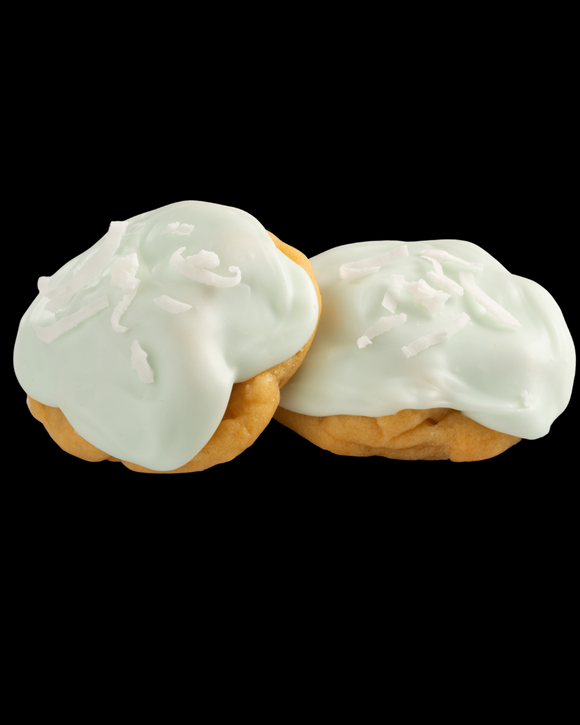 Our gourmet, handcrafted Summer Breeze cookie, featuring a lemon dough, with keylime icing and shredded coconut on top.