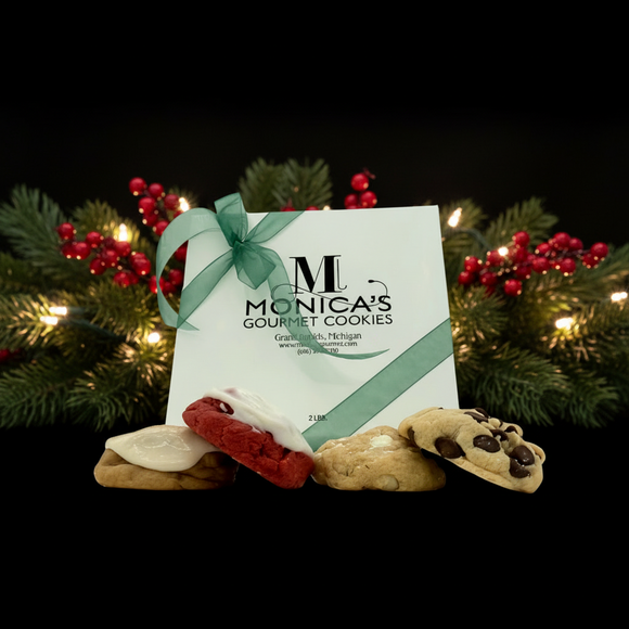 Our St. Nick's Picks: White Chocolate Almond Macadamia, Signature Chocolate Chip, Red Velvet, and Iced Cinnamon.