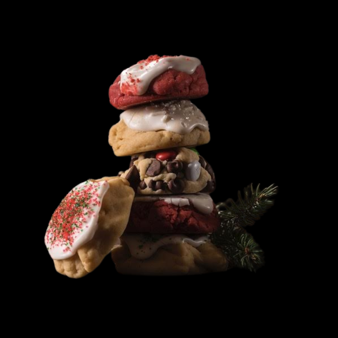 Holiday stack of cookies.