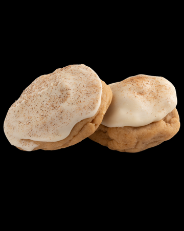Our gourmet Iced Cinnamon cookie with cinnamon dough and cinnamon-sugar icing.