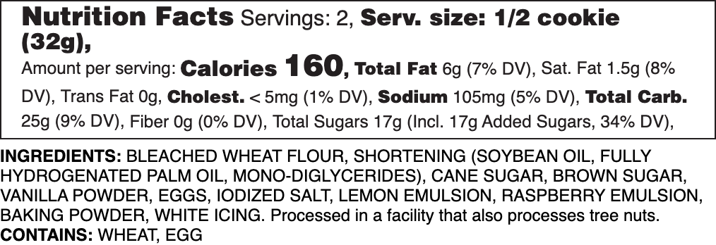 Iced Lemon-Raspberry Nutrition Label.
