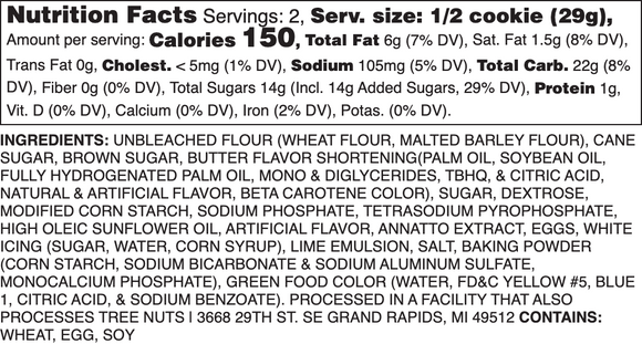 ICED KEY LIME NUTRITION LABEL