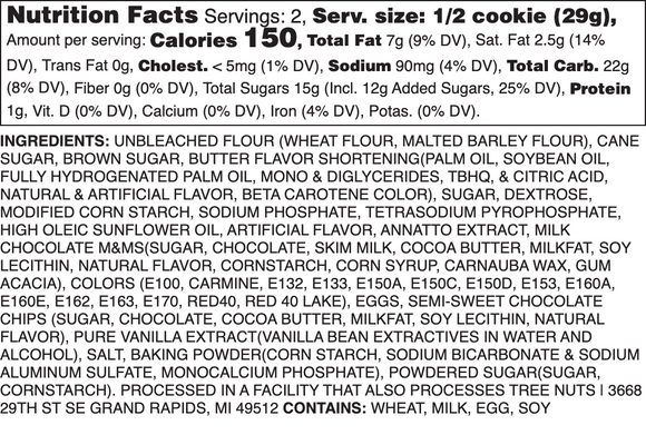 CANDIED CHOCOLATE CHIP NUTRITION LABEL