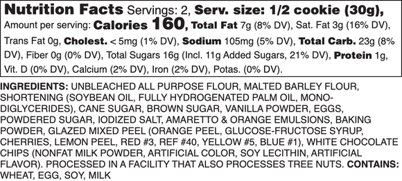 Not Your GG's Fruitcake Nutrition Label