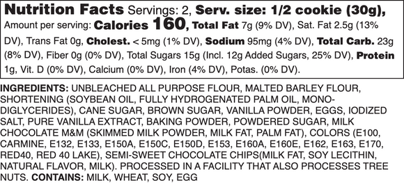Candied Chocolate Chip Nutrition Label