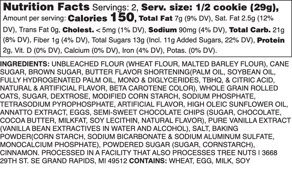 OATMEAL CHOCOLATE CHIP NUTRITION LABEL