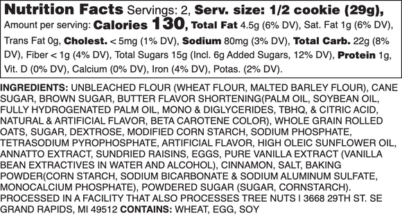 OATMEAL RAISIN NUTRITION LABEL