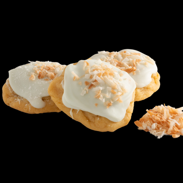Our Summer Breeze cookie, with lemon dough, keylime icing, and toasted coconut on top.