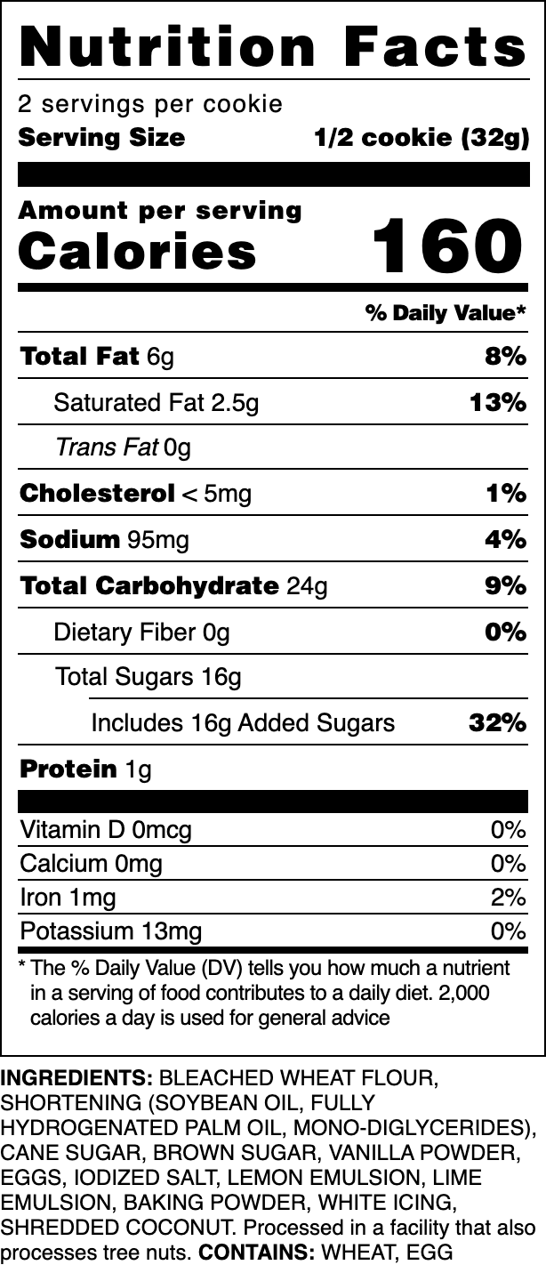 Nutrition label for our Summer Breeze cookie.
