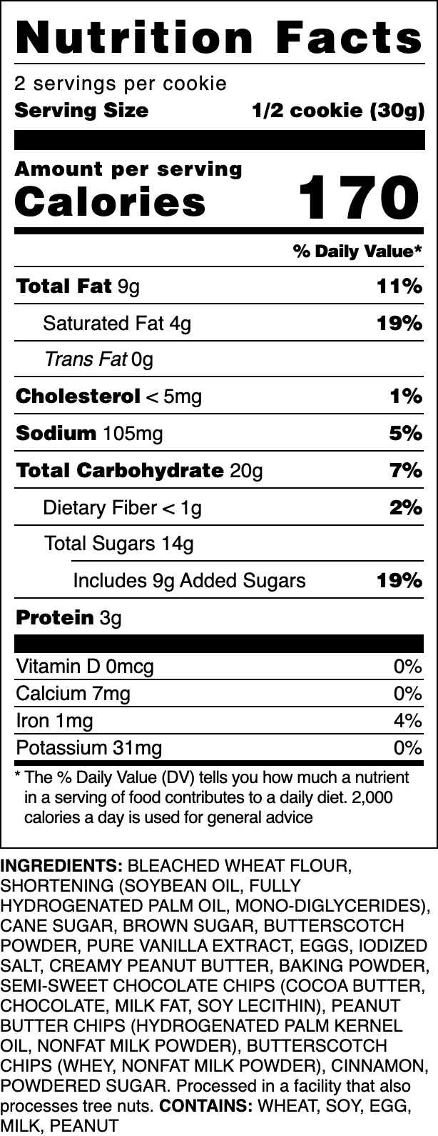 Nutrition label for our Trio cookie.