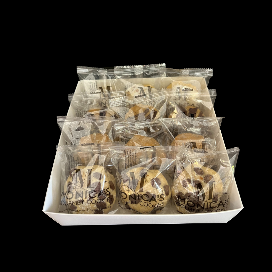 This was the first mix Monica ever created, and is still high in demand today! Signature Chocolate Chip, Iced Almond, Peanut Butter Drizzle, and The Trio. | Monica's Gourmet Cookies