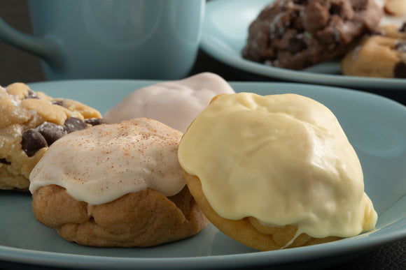 Iced Lemon, Iced Cinnamon and Chocolate Chip cookies.