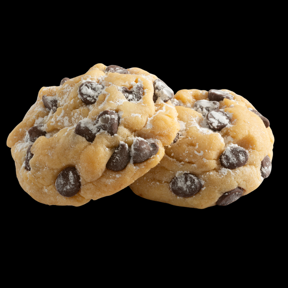 Our handcrafted, gourmet Signature Chocolate Chip cookie, featuring vanilla dough, chocolate chips, and powdered sugar.