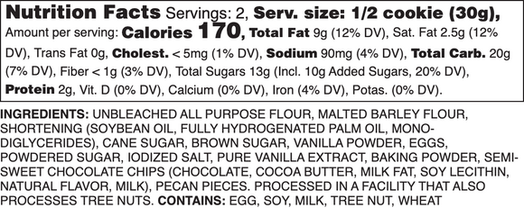 Chocolate Chip Pecan Nutrition Label